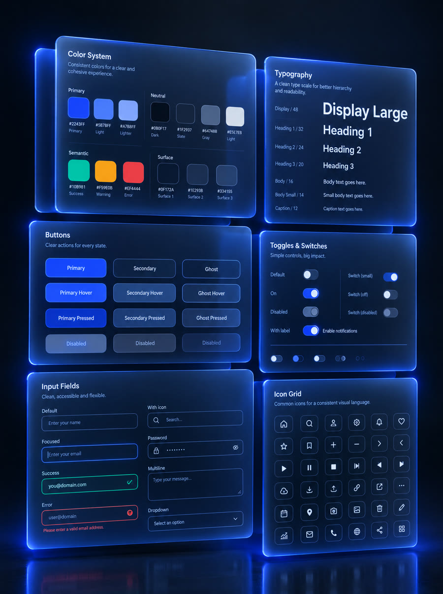 UI design system with colors, typography and components